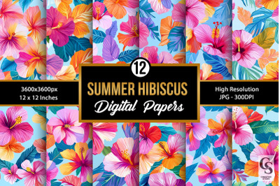 Bright Summer Hibiscus Flowers Seamless Pattern