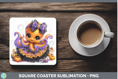 Octopus Square Coaster Sea Halloween Sublimation Drink Mat D