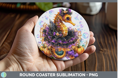 Seahorse Round Coaster Sea Halloween Sublimation Coaster Des