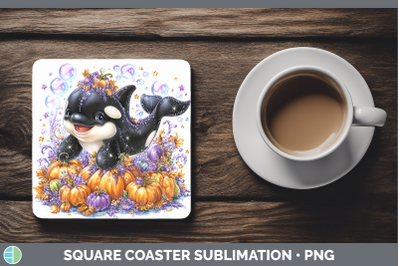 Orca Square Coaster Sea Halloween Sublimation Drink Mat Desi