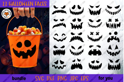 Halloween Face Bundle SVG, Pumpkin Faces Cut File SVG