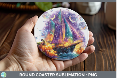 Sailboat Round Coaster Sea Halloween Sublimation Coaster Des