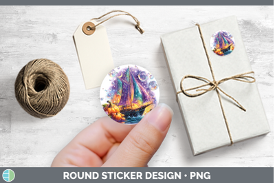 Sea Halloween Sailboat Stickers | Round Labels Designs