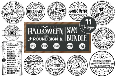 Halloween Round Sign SVG Bundle, door hanger SVG