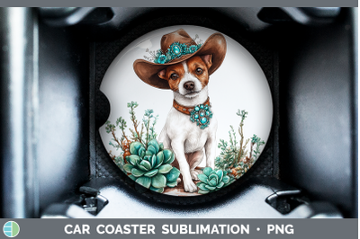 -01 Fox Terrier Car Coaster Western Cowboy Dogs Sublimation