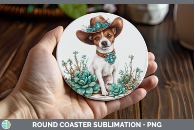 -01 Fox Terrier Round Coaster Western Cowboy Dogs Sublimatio