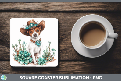 -01 Fox Terrier Square Coaster Western Cowboy Dogs Sublimati