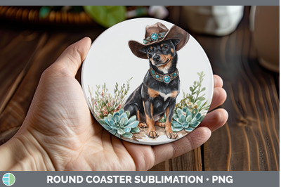 -02 Australian Kelpie Round Coaster Western Cowboy Dogs Subl