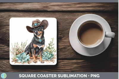 -02 Australian Kelpie Square Coaster Western Cowboy Dogs Sub
