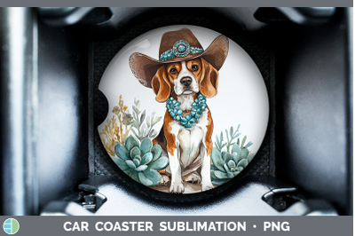-03 Beagle Car Coaster Western Cowboy Dogs Sublimation Drink