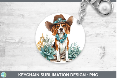 -03 Beagle Keychain Western Cowboy Dogs Sublimation Keyring