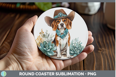 -03 Beagle Round Coaster Western Cowboy Dogs Sublimation Coa
