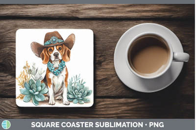 -03 Beagle Square Coaster Western Cowboy Dogs Sublimation Dr