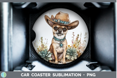 -05 Chihuahua Car Coaster Western Cowboy Dogs Sublimation Dr
