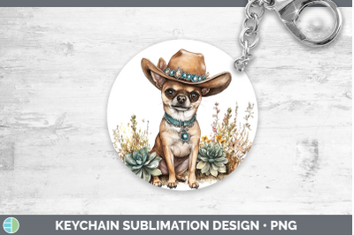 -05 Chihuahua Keychain Western Cowboy Dogs Sublimation Keyri