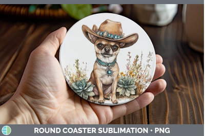 -05 Chihuahua Round Coaster Western Cowboy Dogs Sublimation