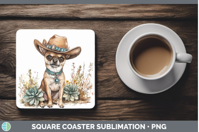 -05 Chihuahua Square Coaster Western Cowboy Dogs Sublimation