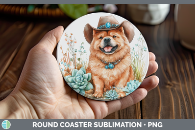 -06 Chow Chow Round Coaster Western Cowboy Dogs Sublimation