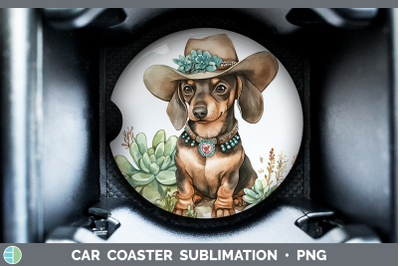 -07 Dachshund Car Coaster Western Cowboy Dogs Sublimation Dr