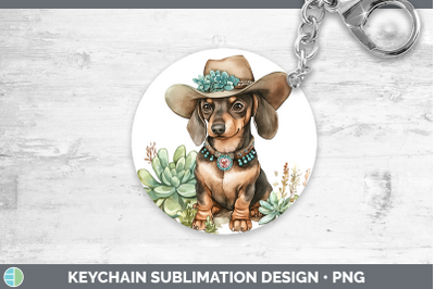 -07 Dachshund Keychain Western Cowboy Dogs Sublimation Keyri