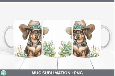 -07 Dachshund Mug Wrap Western Cowboy Dogs Sublimation Coffe