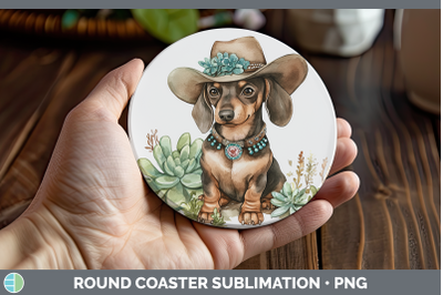-07 Dachshund Round Coaster Western Cowboy Dogs Sublimation