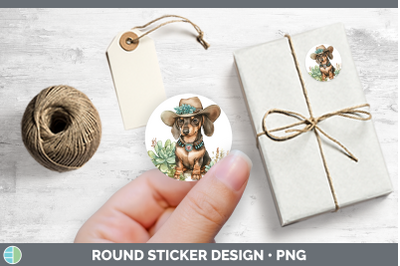 Western Cowboy Dogs -07 Dachshund Stickers | Round Labels De