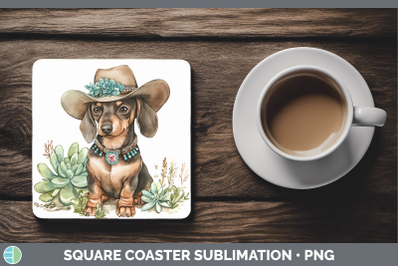 -07 Dachshund Square Coaster Western Cowboy Dogs Sublimation