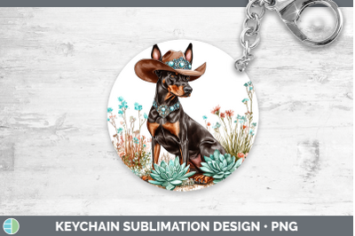 -08 Doberman Pinscher Keychain Western Cowboy Dogs Sublimati