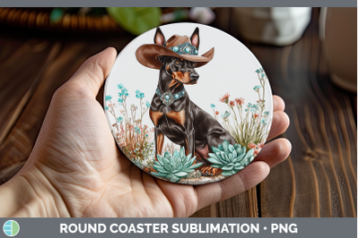 -08 Doberman Pinscher Round Coaster Western Cowboy Dogs Subl