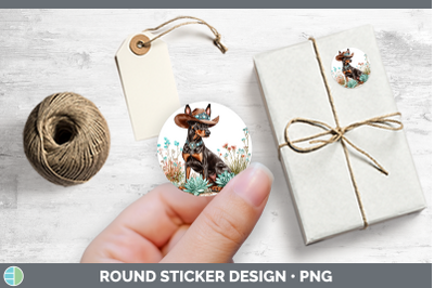 Western Cowboy Dogs -08 Doberman Pinscher Stickers | Round L