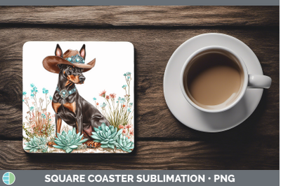 -08 Doberman Pinscher Square Coaster Western Cowboy Dogs Sub