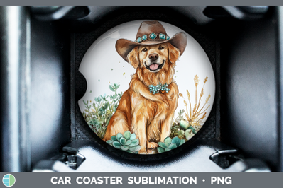 -09 Golden Retriever Car Coaster Western Cowboy Dogs Sublima