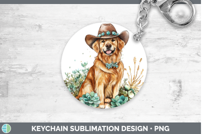 -09 Golden Retriever Keychain Western Cowboy Dogs Sublimatio