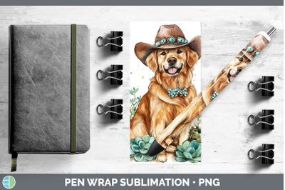-09 Golden Retriever Pen Wrap Western Cowboy Dogs Sublimatio