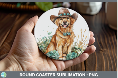 -09 Golden Retriever Round Coaster Western Cowboy Dogs Subli