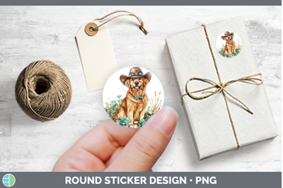 Western Cowboy Dogs -09 Golden Retriever Stickers | Round La
