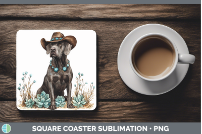 -10 Great Dane Square Coaster Western Cowboy Dogs Sublimatio