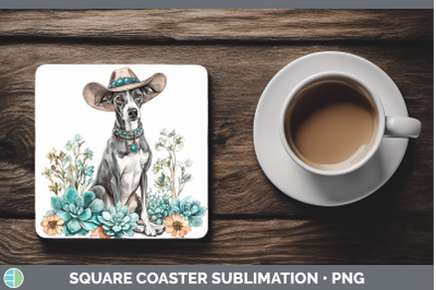 Greyhound Square Coaster Western Cowboy Dogs Sublimation Dri