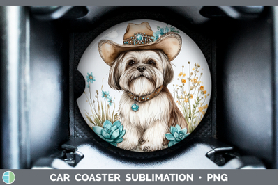 Lhasa Apso Car Coaster Western Cowboy Dogs Sublimation Drink