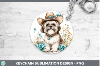Lhasa Apso Keychain Western Cowboy Dogs Sublimation Keyring