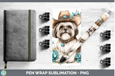 Lhasa Apso Pen Wrap Western Cowboy Dogs Sublimation Pen Desi