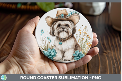 Lhasa Apso Round Coaster Western Cowboy Dogs Sublimation Coa