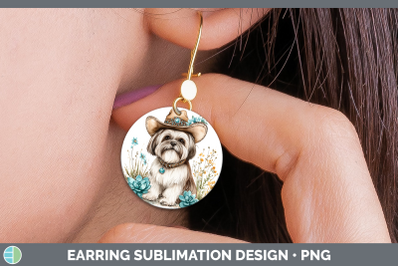 Lhasa Apso Round Earrings Western Cowboy Dogs Sublimation Ea