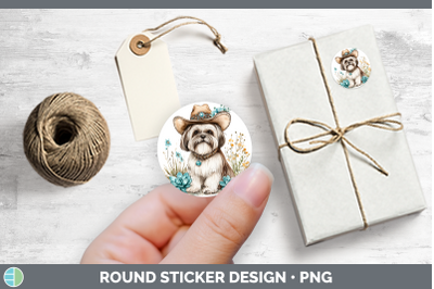 Western Cowboy Dogs Lhasa Apso Stickers | Round Labels Desig