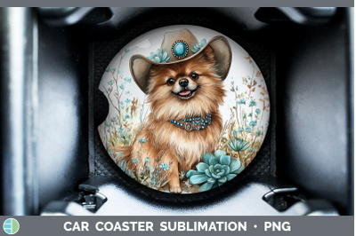 Pomeranian Car Coaster Western Cowboy Dogs Sublimation Drink
