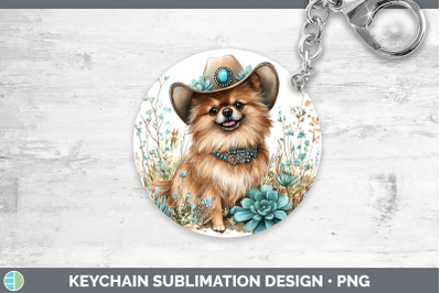 Pomeranian Keychain Western Cowboy Dogs Sublimation Keyring