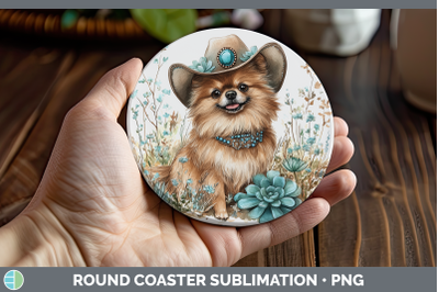 Pomeranian Round Coaster Western Cowboy Dogs Sublimation Coa
