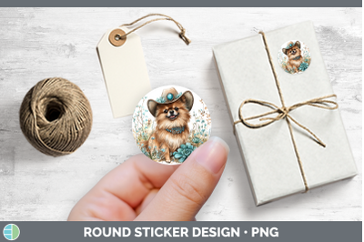 Western Cowboy Dogs Pomeranian Stickers | Round Labels Desig