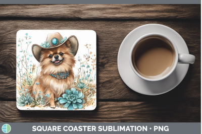 Pomeranian Square Coaster Western Cowboy Dogs Sublimation Dr
